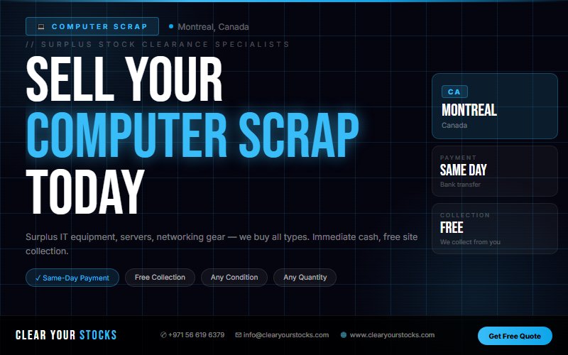 We Purchase Computer Scrap Dead Stock in Montreal, Canada — Free Collection, Instant Pay