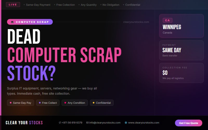 Sell Your Excess Computer Scrap Materials in Winnipeg, Canada — Quick Fair Payment