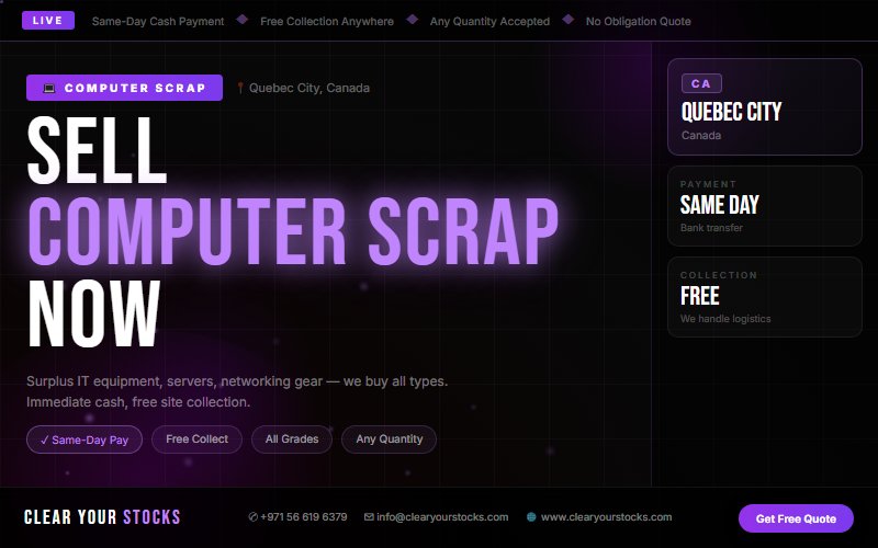 Quebec City, Canada Non-Moving Computer Scrap Stock Buyers — Same Day Collection and Pay
