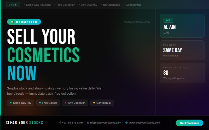Convert Your Cosmetics Warehouse Surplus in Al Ain, UAE to Cash Today