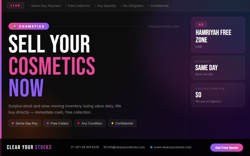 Surplus Cosmetics Buyers in Hamriyah Free Zone, UAE — Immediate Payment Any Quantity