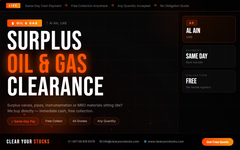 Convert Your Oil & Gas Warehouse Surplus in Al Ain, UAE to Cash Today