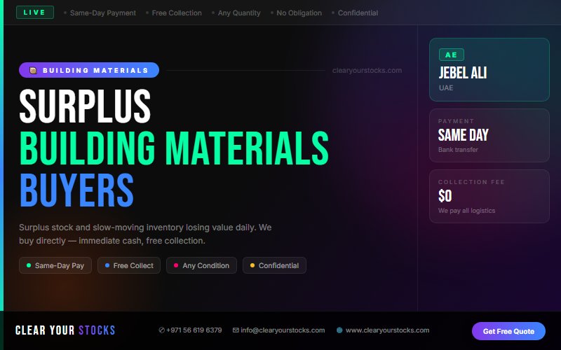 Building Materials Dead Stock Buyers Near Jebel Ali, UAE — Free Collection Anywhere