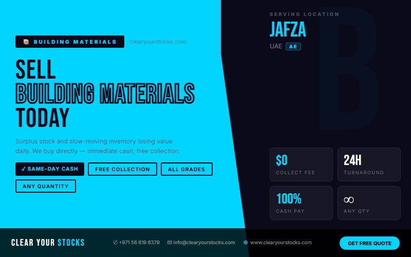 Overstock Building Materials Buyers UAE — Clear Your JAFZA, UAE Warehouse Today