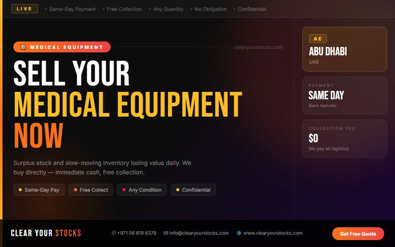 Abu Dhabi, UAE Surplus Medical Equipment Stock Buyers — Fair Price, Fast Collection