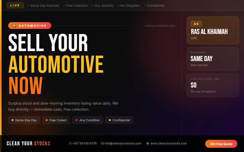 Dead Stock Buyers Near Ras Al Khaimah, UAE — Automotive Clearance with Same Day Pay