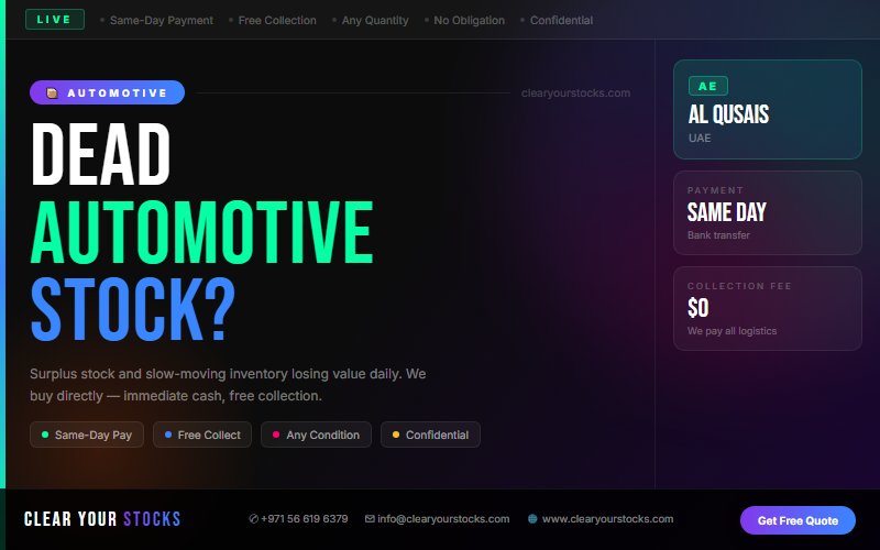 Al Qusais, UAE Non-Moving Automotive Stock Buyers — Same Day Collection and Pay