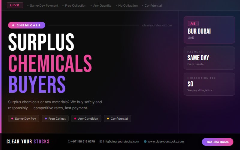 Liquidate Your Chemicals Stock in Bur Dubai, UAE — Clear Your Stocks Pays Same Day