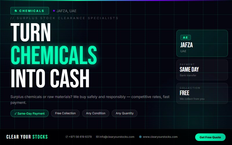 Sell Non-Moving Chemicals Inventory Near JAFZA, UAE — Instant Cash Payment