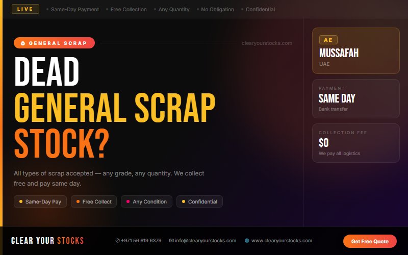 Sell Non-Moving General Scrap Inventory in Mussafah, UAE — Same Day Payment