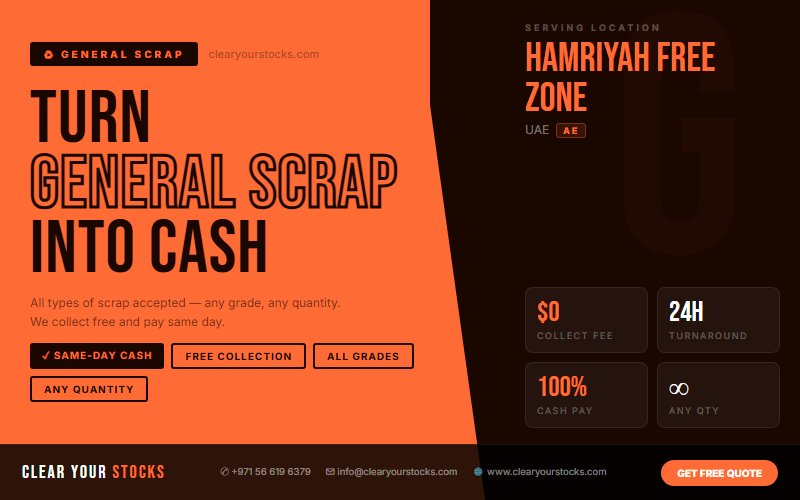 Turn Your Dead General Scrap Inventory Into Instant Cash in Hamriyah Free Zone, UAE