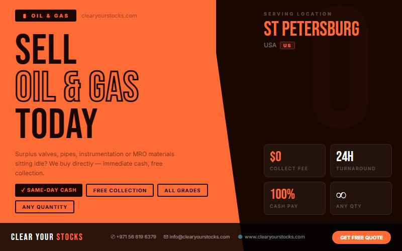 We Are Buying Oil & Gas Surplus Stock in St Petersburg, USA Right Now