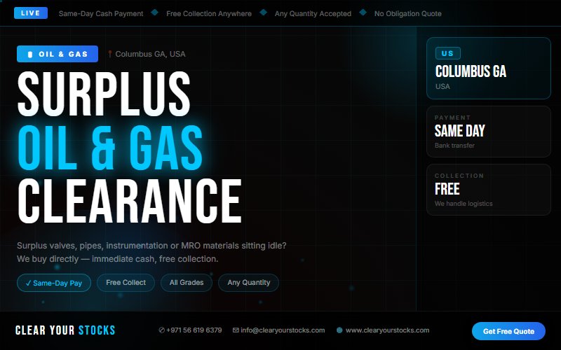Overstock Oil & Gas in Columbus GA, USA? Sell It Today for Immediate Cash