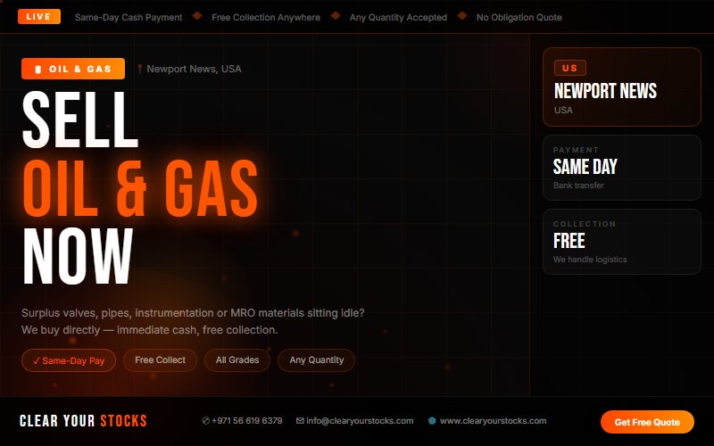 Sell Non-Moving Oil & Gas Inventory in Newport News, USA — Same Day Payment