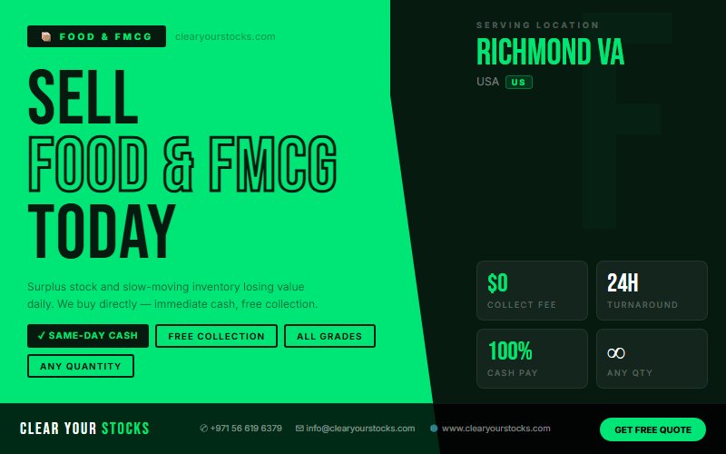 USA Dead Stock Buyers for Food & FMCG — Any Quantity Near Richmond VA, USA