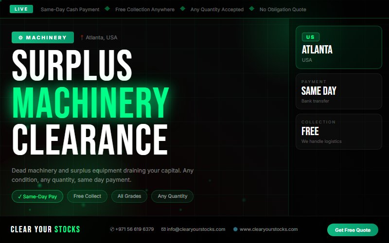 Liquidate Your Machinery Stock in Atlanta, USA — Clear Your Stocks Pays Same Day
