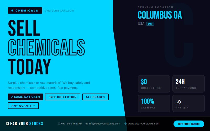 Sell Non-Moving Chemicals Inventory Near Columbus GA, USA — Instant Cash Payment