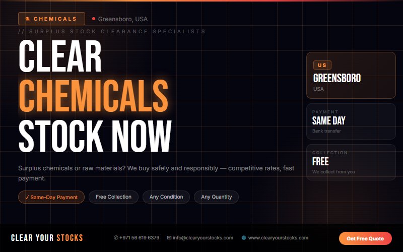 We Purchase Chemicals Dead Stock in Greensboro, USA — Free Collection, Instant Pay