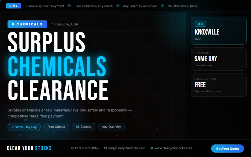 USA Dead Stock Buyers for Chemicals — Any Quantity Near Knoxville, USA
