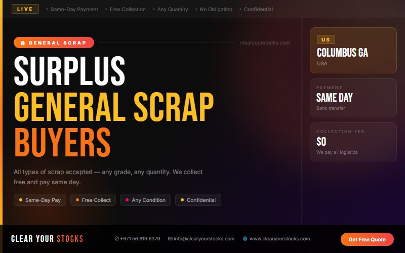 Liquidate Your General Scrap Stock in Columbus GA, USA — Clear Your Stocks Pays Same Day
