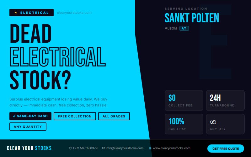 Non-Moving Electrical Stock Buyers in Austria — Serving Sankt Polten, Austria and Beyond