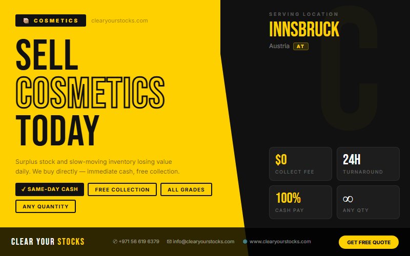 Overstock Cosmetics Buyers Austria — Clear Your Innsbruck, Austria Warehouse Today