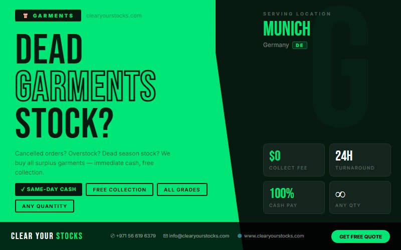 Surplus Garments Buyers in Munich, Germany — Immediate Payment Any Quantity