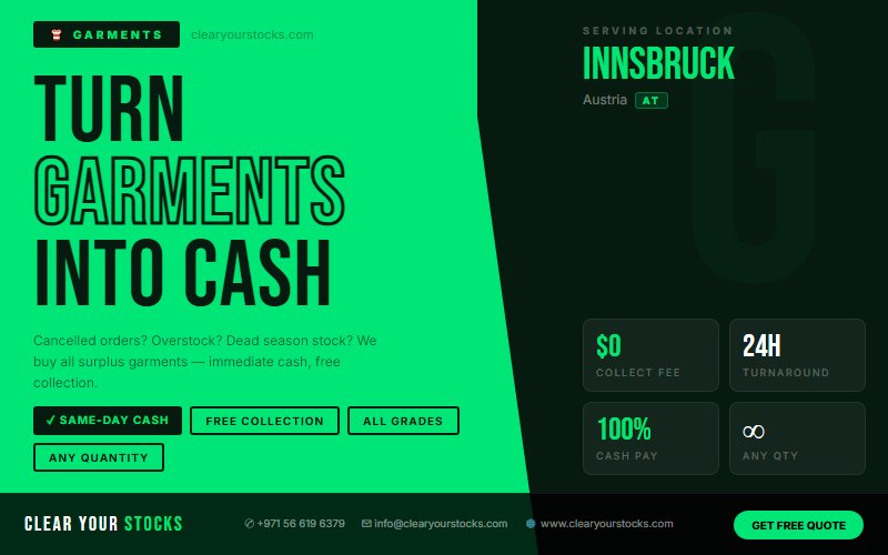 Surplus Garments Buyers Across Austria — Based Near Innsbruck, Austria