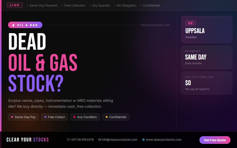 How to Sell Surplus Oil & Gas Stock in Uppsala, Sweden and Get Paid the Same Day