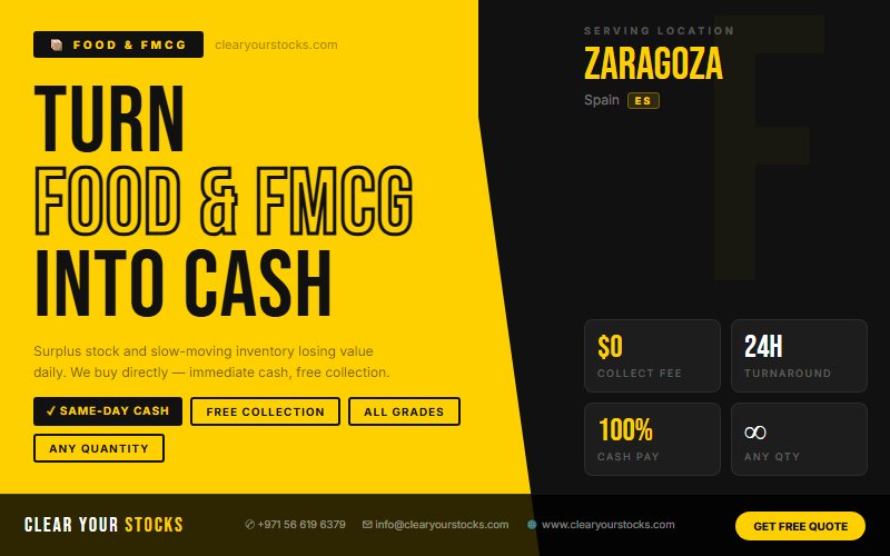 Immediate Cash Offer for Food & FMCG Dead Stock in Zaragoza, Spain