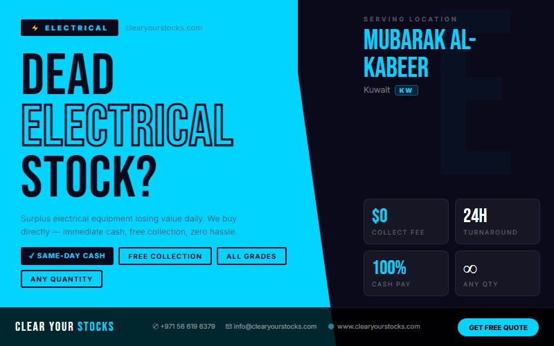Mubarak Al-Kabeer, Kuwait Non-Moving Electrical Stock Buyers — Same Day Collection and Pay