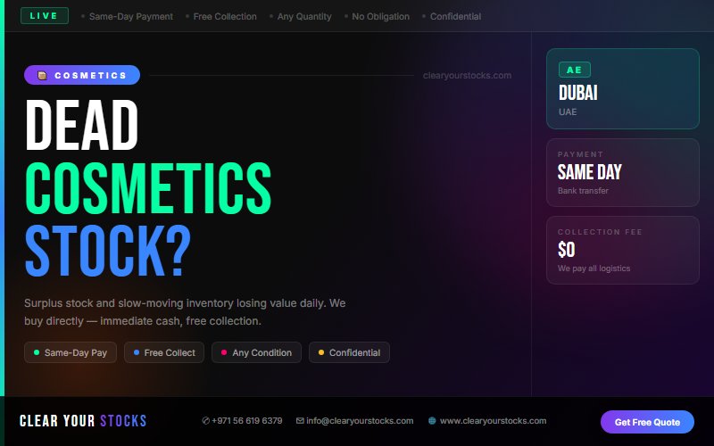 Dead Stock Buyers Near Dubai, UAE — Cosmetics Clearance with Same Day Pay