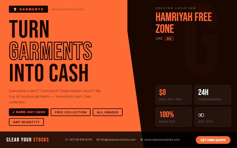 UAE Dead Stock Buyers for Garments — Any Quantity Near Hamriyah Free Zone, UAE