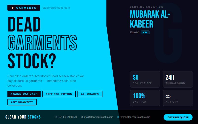 Fastest Garments Stock Clearance in Mubarak Al-Kabeer, Kuwait — Any Condition, Any Quantity