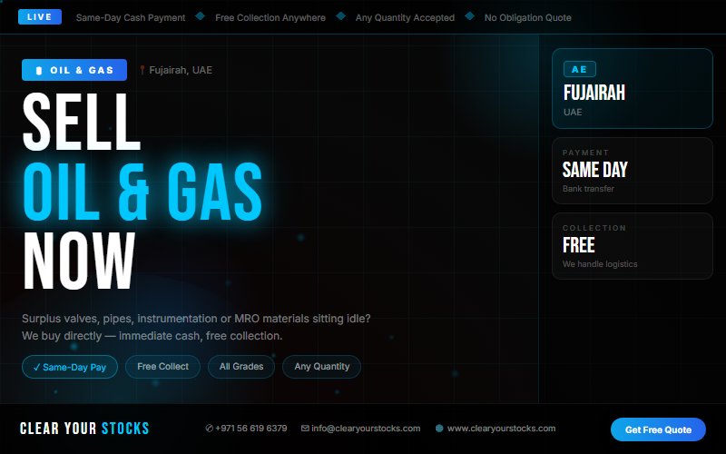Convert Your Oil & Gas Warehouse Surplus in Fujairah, UAE to Cash Today
