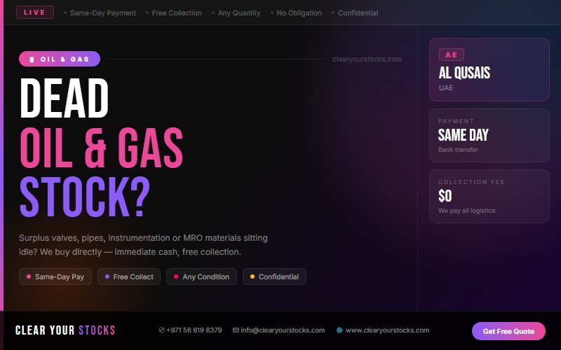 Non-Moving Oil & Gas Stock Buyers in UAE — Serving Al Qusais, UAE and Beyond