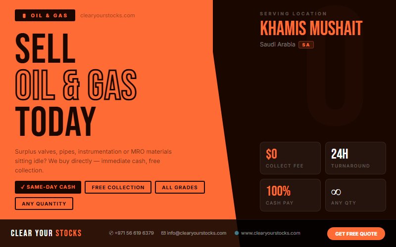 Turn Your Dead Oil & Gas Inventory Into Instant Cash in Khamis Mushait, Saudi Arabia