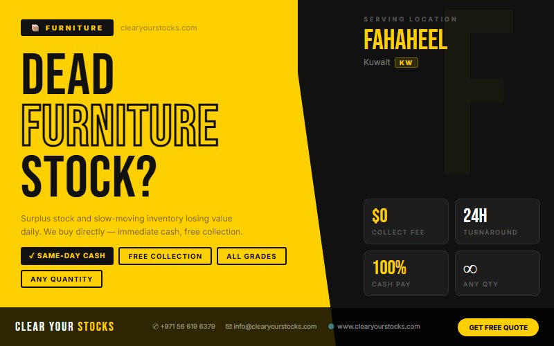 Fahaheel, Kuwait Businesses: Sell Your Excess Furniture Stock — No Hassle