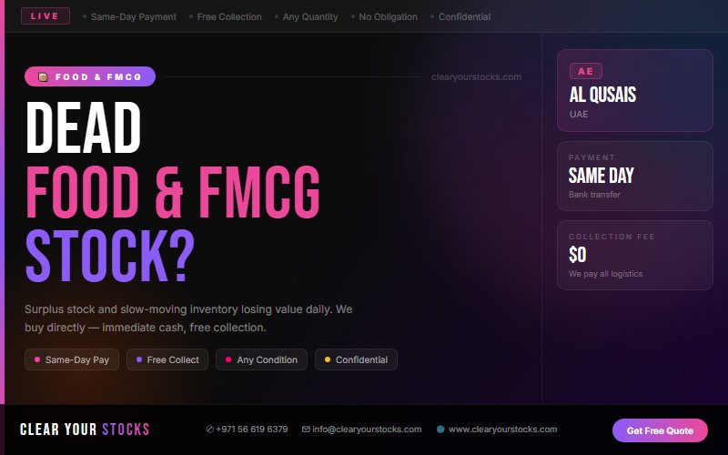 Convert Your Food & FMCG Warehouse Surplus in Al Qusais, UAE to Cash Today