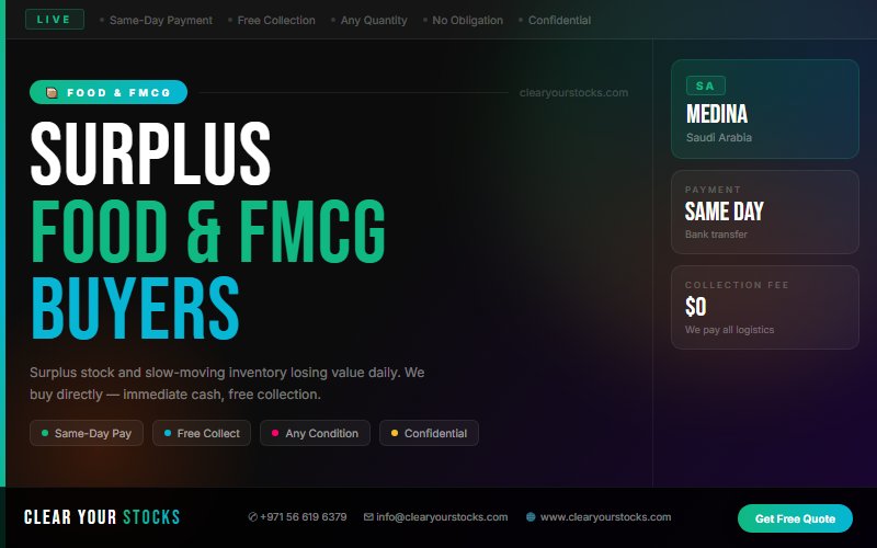 Liquidate Your Food & FMCG Stock in Medina, Saudi Arabia — Clear Your Stocks Pays Same Day