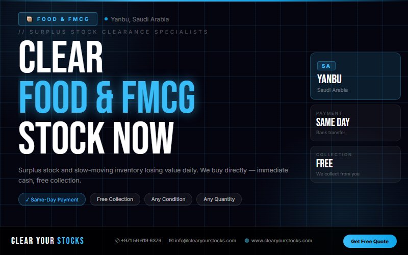 Immediate Cash Offer for Food & FMCG Dead Stock in Yanbu, Saudi Arabia