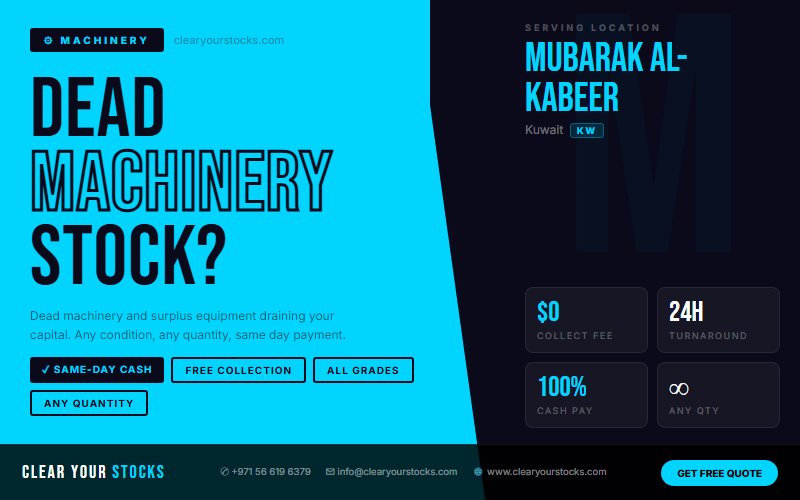 Fastest Machinery Stock Clearance in Mubarak Al-Kabeer, Kuwait — Any Condition, Any Quantity
