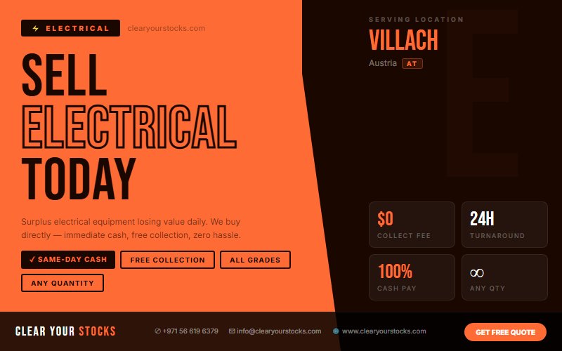 Surplus Electrical Buyers in Villach, Austria — Immediate Payment Any Quantity