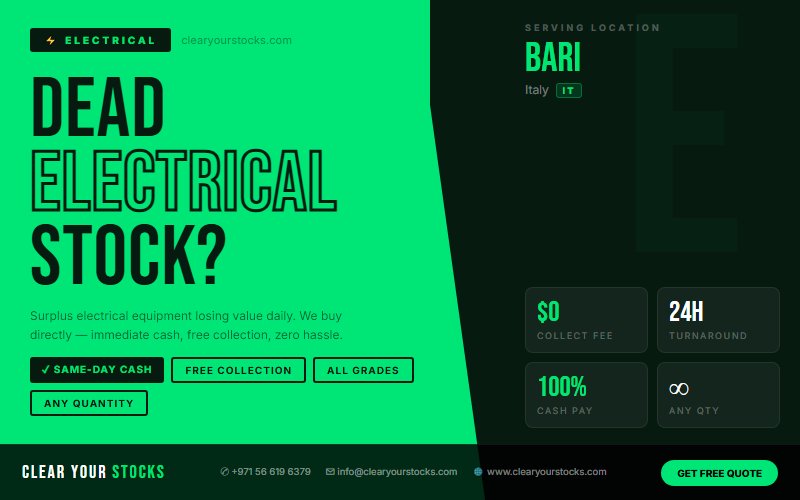 Non-Moving Stock Buyers Italy — Electrical | Bari, Italy Same Day Pay