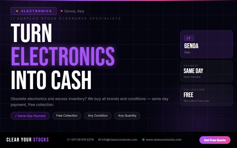 Sell Non-Moving Electronics Inventory in Genoa, Italy — Same Day Payment