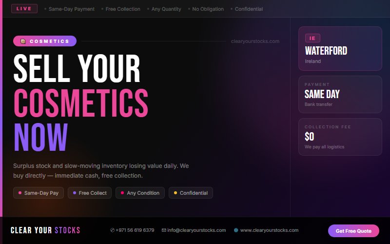 Cosmetics Dead Stock Buyers Near Waterford, Ireland — Free Collection Anywhere