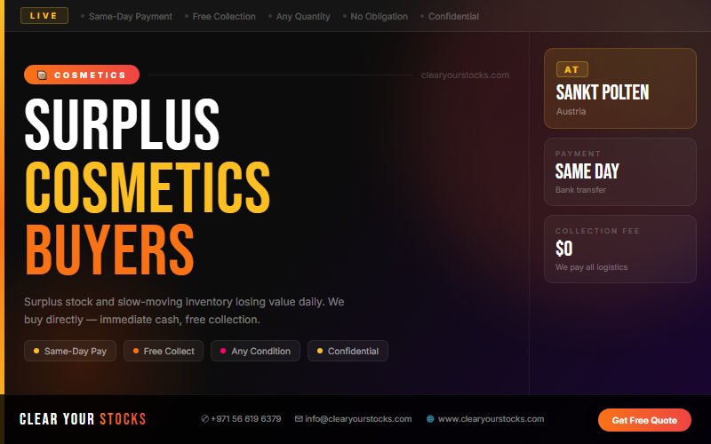 Surplus Cosmetics Buyers in Sankt Polten, Austria — Immediate Payment Any Quantity