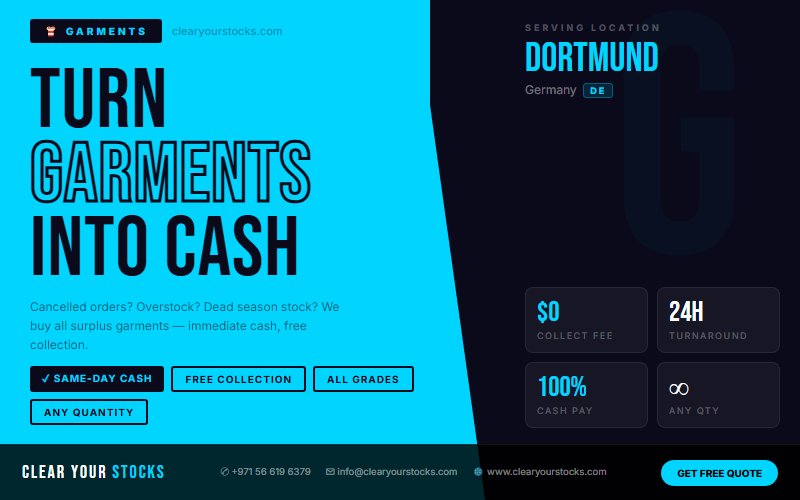 Turn Your Dead Garments Inventory Into Instant Cash in Dortmund, Germany