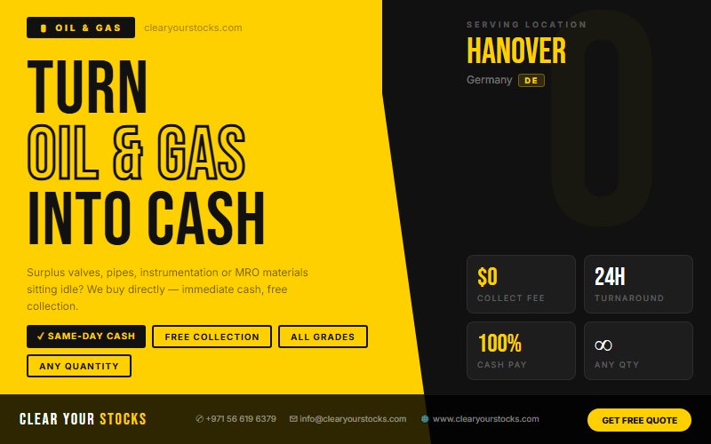 Sell Your Oil & Gas Dead Stock Anywhere in Germany — Fast Payment