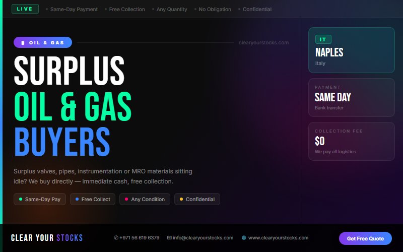 Oil & Gas Inventory Liquidation in Naples, Italy — Best Rates, Fast Payment